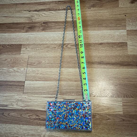 Acrylic Confetti Glitter Hard Clutch Purse Handbag chain strap clear rainbow y2k - Picture 14 of 14